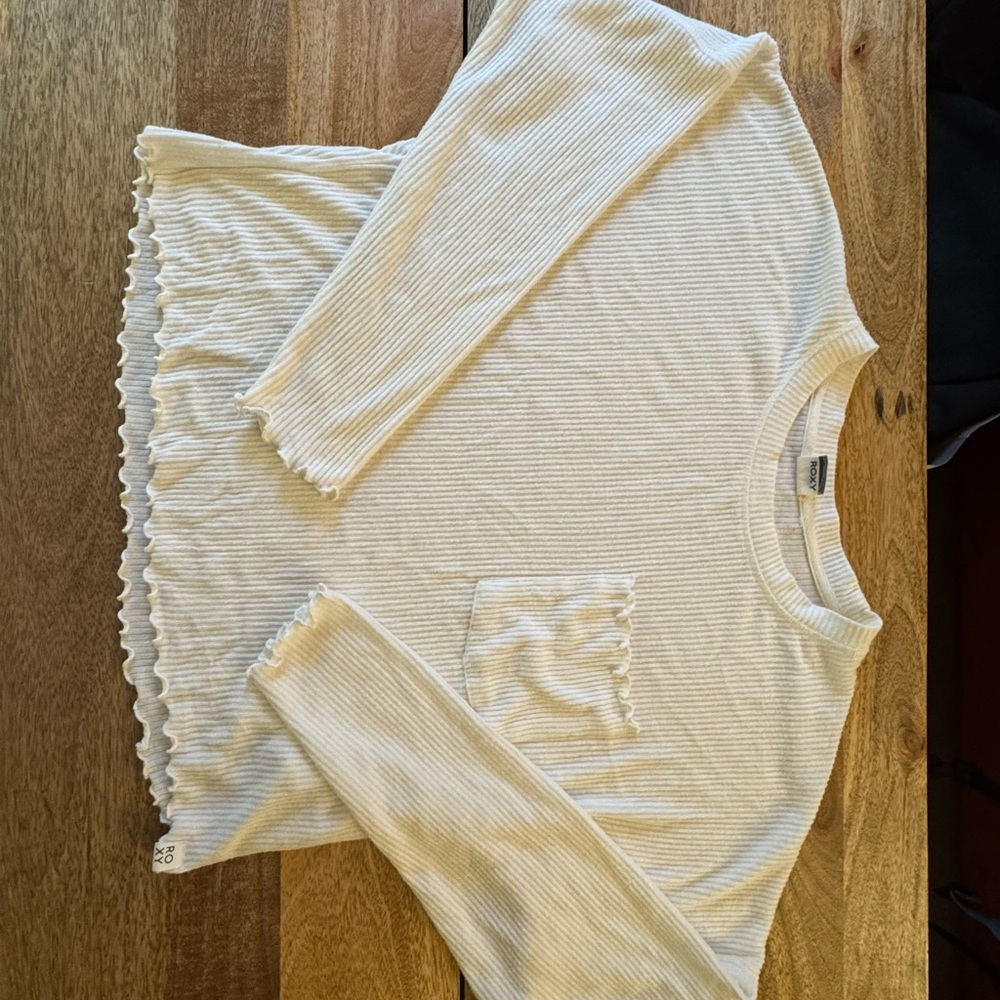 Ivory Ribbed Long Sleeve Top with Pocket